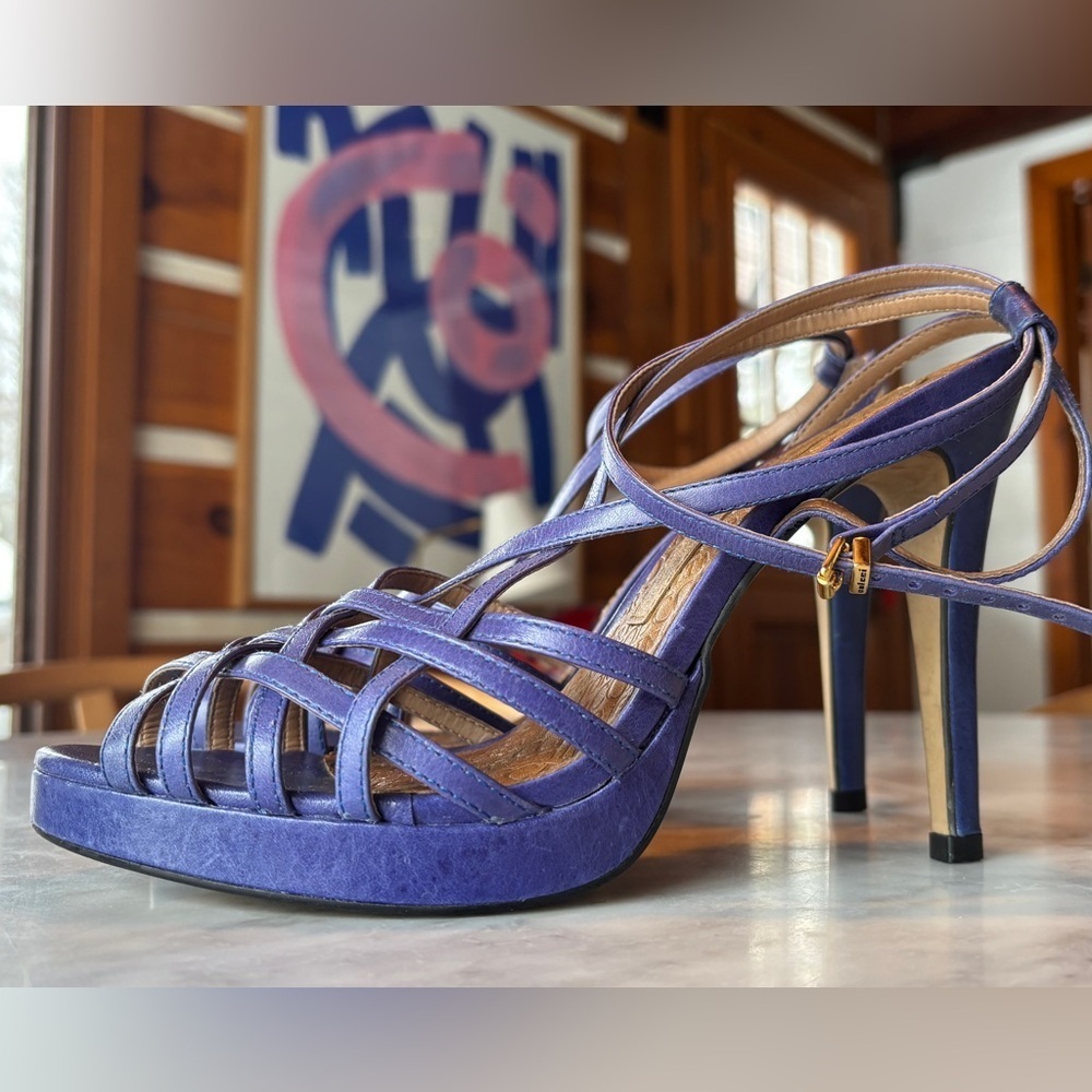 Colcci Original blue leather strappy heels size 8 ankle strap stilettos
